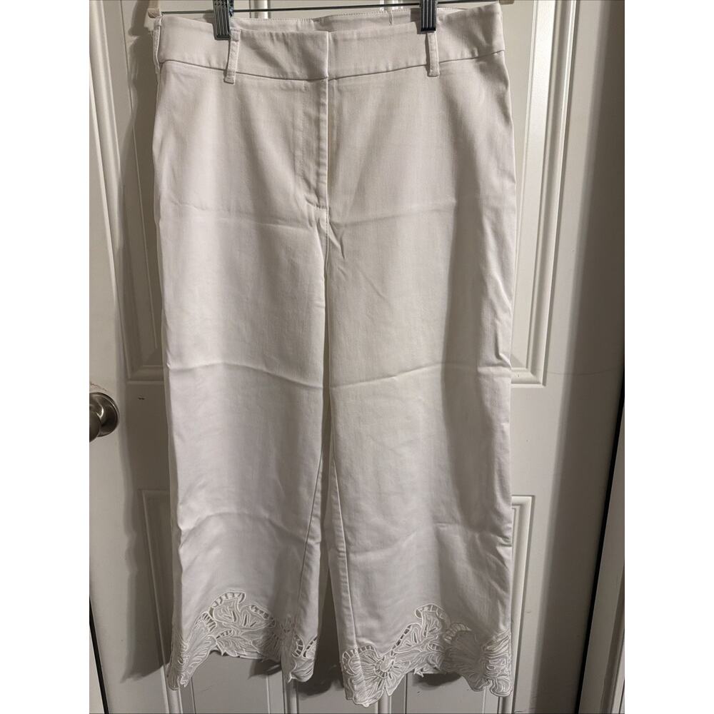 Chico’s Twill Straight Crop Embroidered White Pants Women's 8